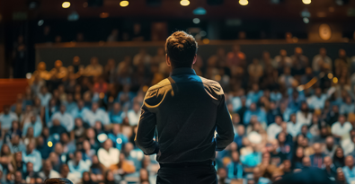 man presenting at conference
